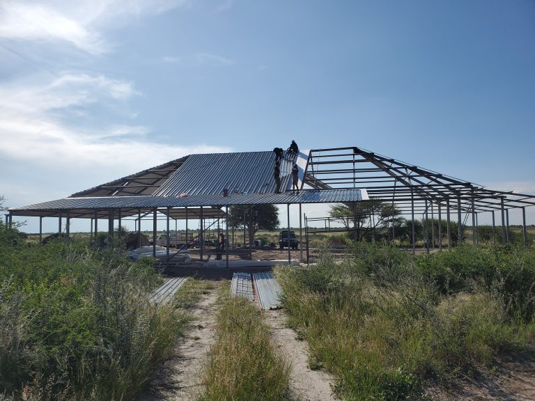 Kalahari Safaris Lodge Roof Metal being Installed